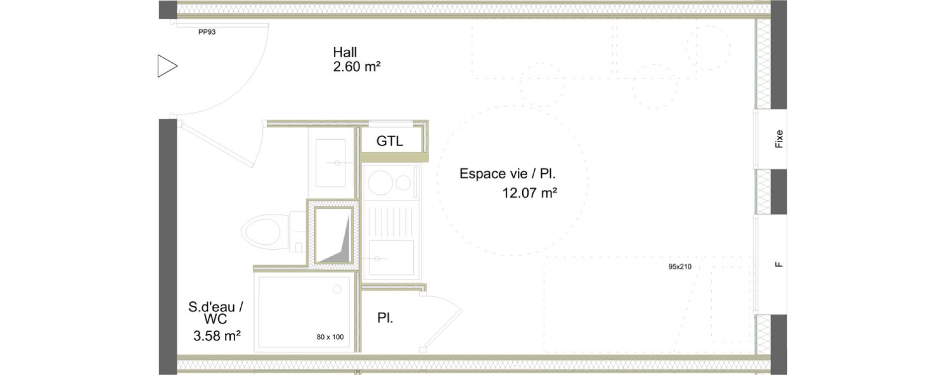 Appartement T1 meubl&eacute; de 18,25 m2 &agrave; Saint-&Eacute;tienne La marandini&egrave;re