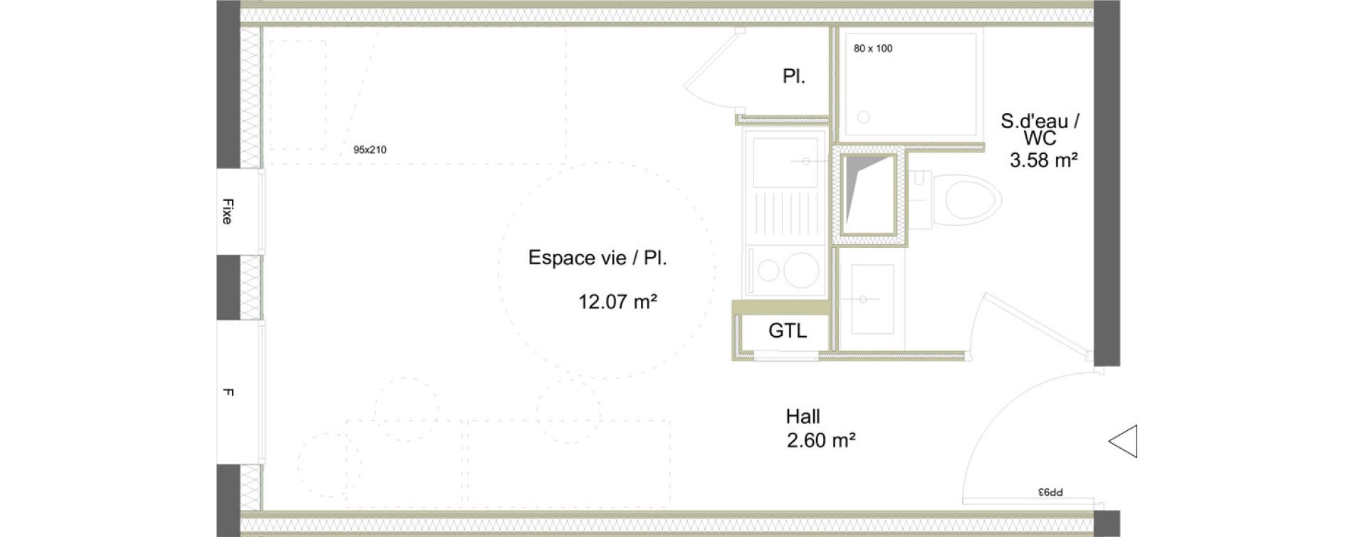 Appartement T1 meubl&eacute; de 18,25 m2 &agrave; Saint-&Eacute;tienne La marandini&egrave;re