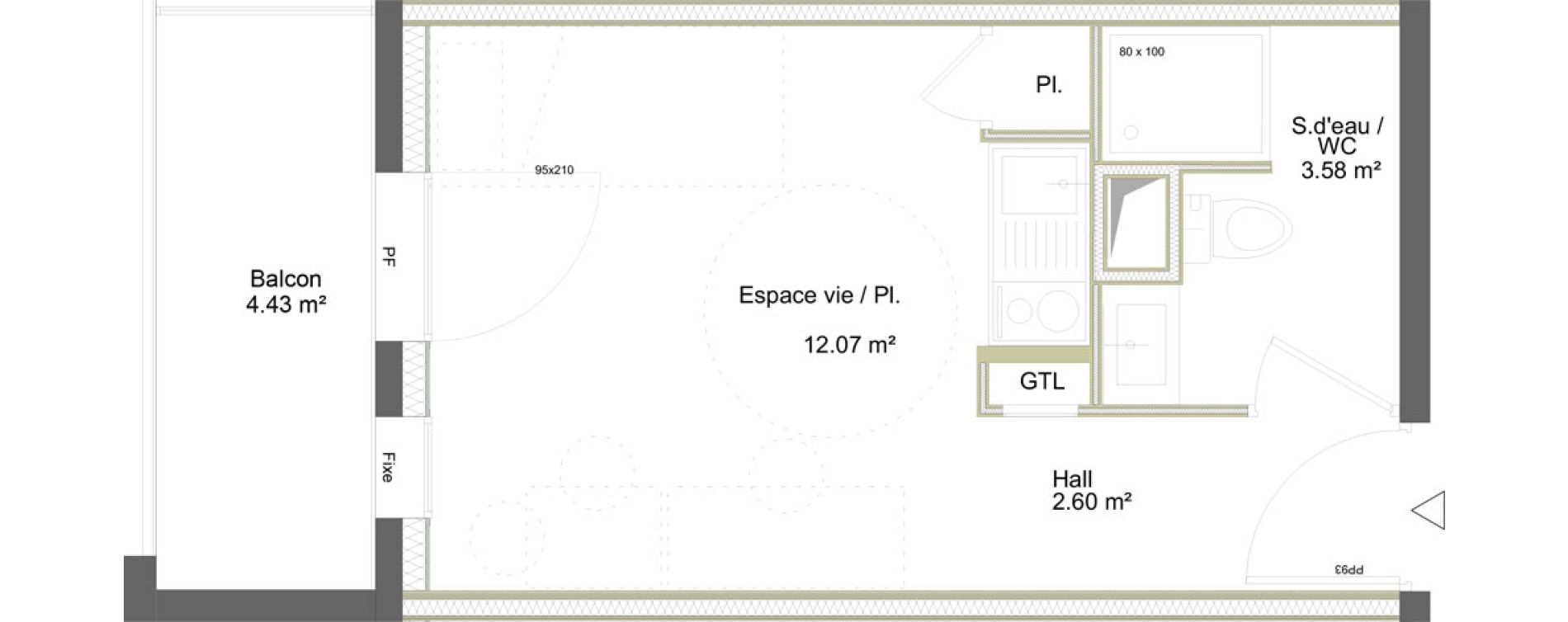 Appartement T1 meubl&eacute; de 18,25 m2 &agrave; Saint-&Eacute;tienne La marandini&egrave;re