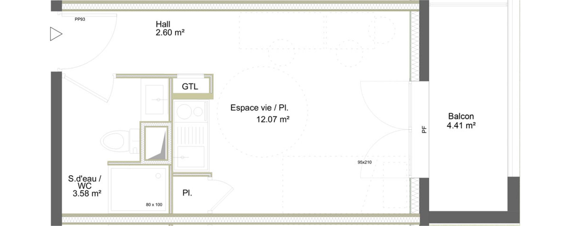 Appartement T1 meubl&eacute; de 18,25 m2 &agrave; Saint-&Eacute;tienne La marandini&egrave;re