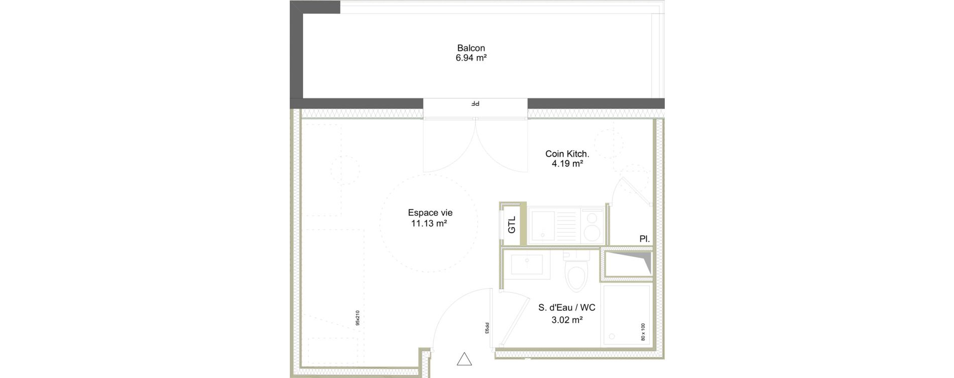 Appartement T1 meubl&eacute; de 18,34 m2 &agrave; Saint-&Eacute;tienne La marandini&egrave;re