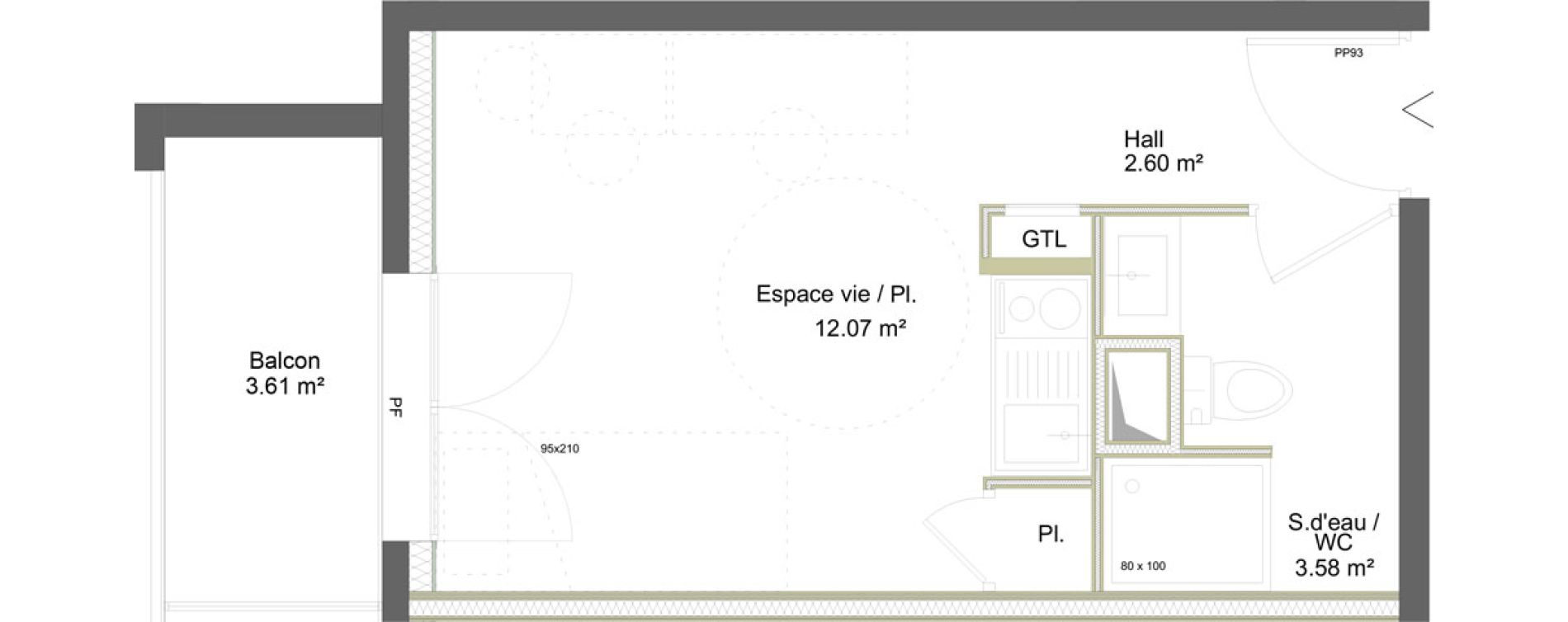 Appartement T1 meubl&eacute; de 18,25 m2 &agrave; Saint-&Eacute;tienne La marandini&egrave;re