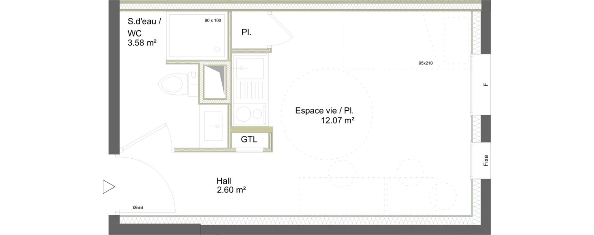 Appartement T1 meubl&eacute; de 18,25 m2 &agrave; Saint-&Eacute;tienne La marandini&egrave;re