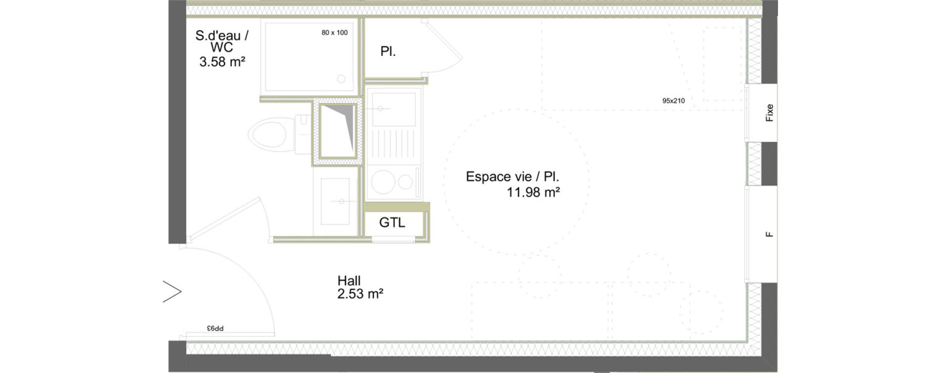 Appartement T1 meubl&eacute; de 18,09 m2 &agrave; Saint-&Eacute;tienne La marandini&egrave;re