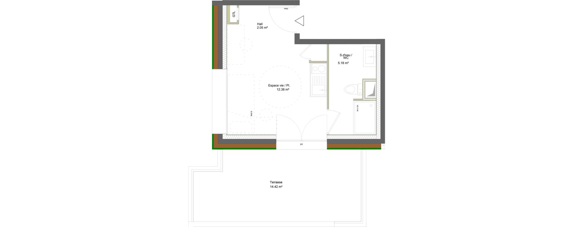 Appartement T1 meubl&eacute; de 19,61 m2 &agrave; Saint-&Eacute;tienne La marandini&egrave;re