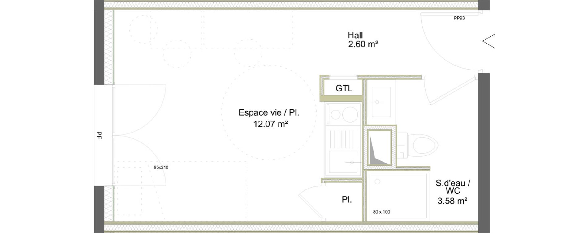 Appartement T1 meubl&eacute; de 18,25 m2 &agrave; Saint-&Eacute;tienne La marandini&egrave;re