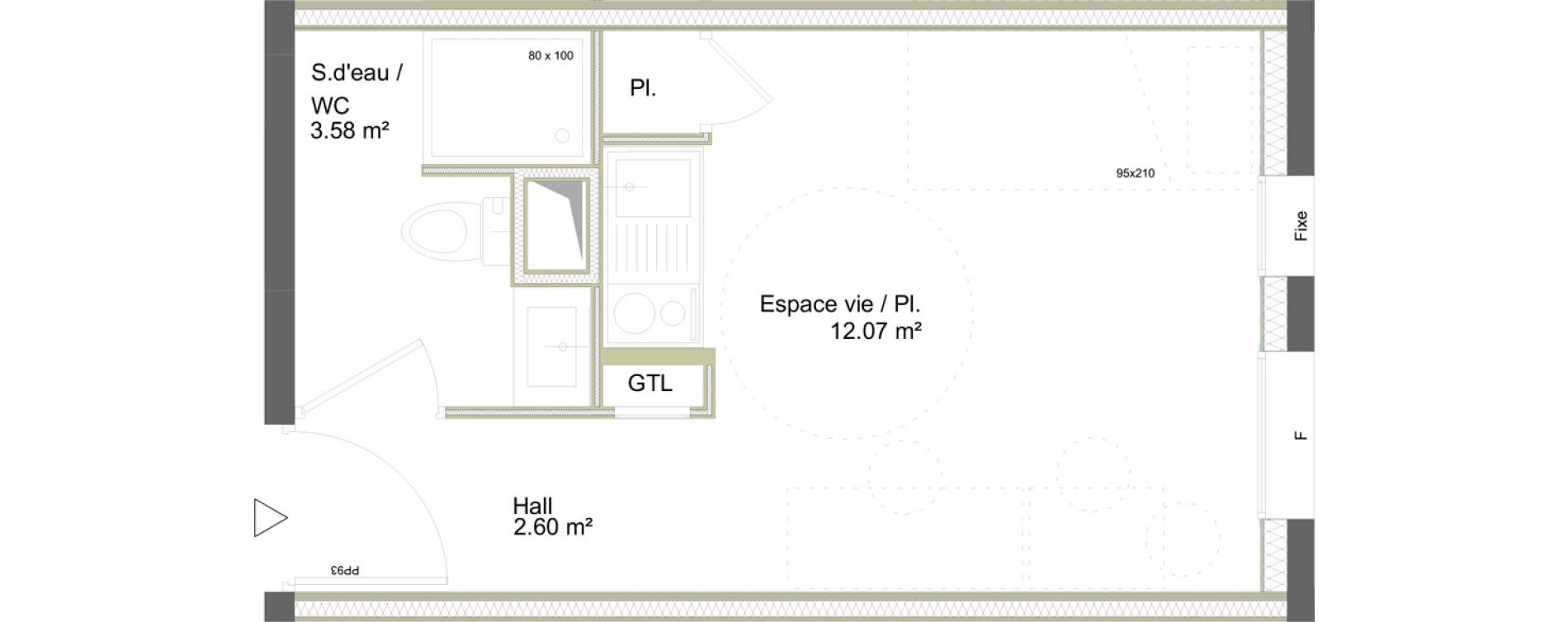 Appartement T1 meubl&eacute; de 18,25 m2 &agrave; Saint-&Eacute;tienne La marandini&egrave;re