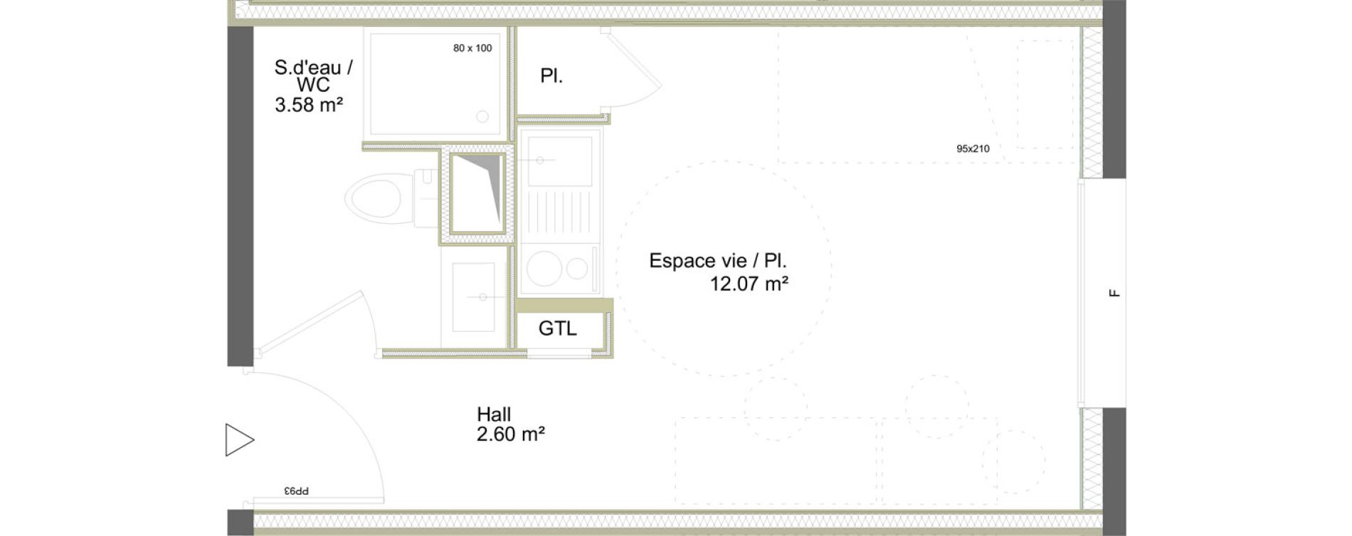 Appartement T1 meubl&eacute; de 18,25 m2 &agrave; Saint-&Eacute;tienne La marandini&egrave;re