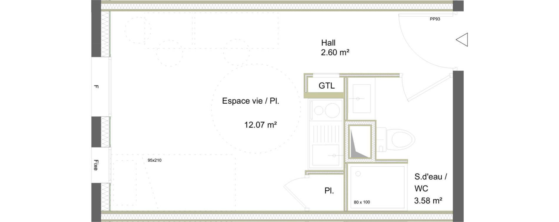 Appartement T1 meubl&eacute; de 18,25 m2 &agrave; Saint-&Eacute;tienne La marandini&egrave;re