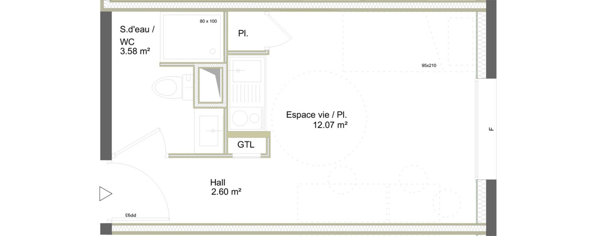 Appartement T1 meubl&eacute; de 18,25 m2 &agrave; Saint-&Eacute;tienne La marandini&egrave;re