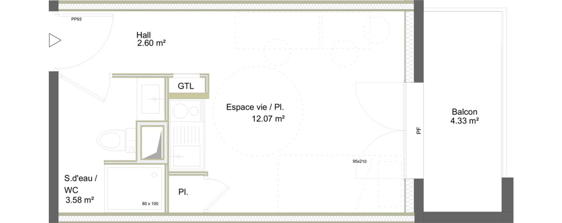 Appartement T1 meubl&eacute; de 18,25 m2 &agrave; Saint-&Eacute;tienne La marandini&egrave;re