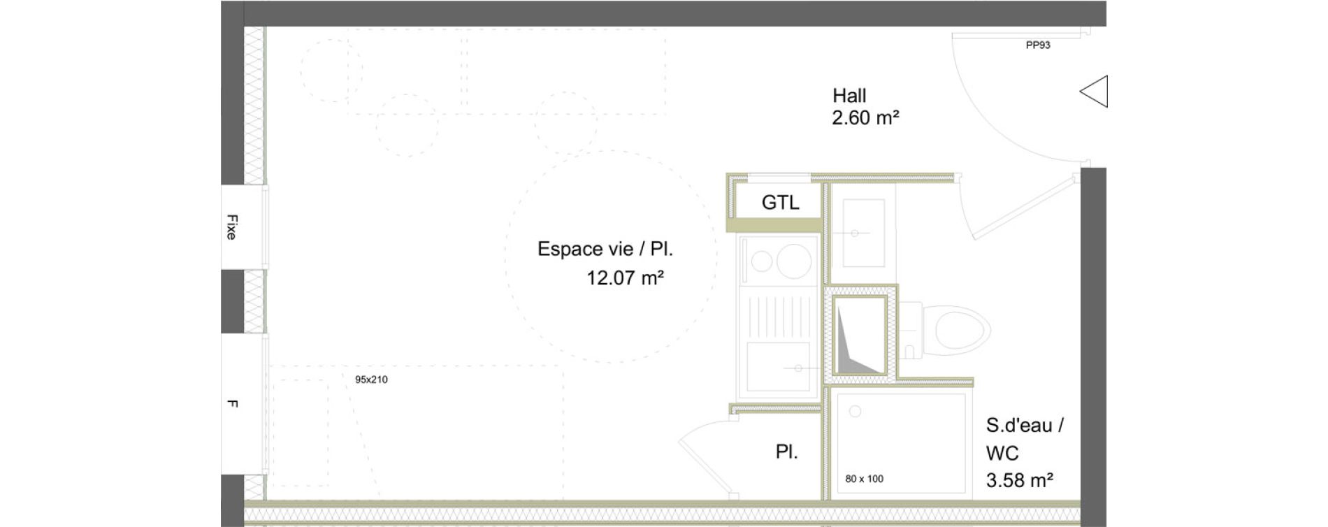 Appartement T1 meubl&eacute; de 18,25 m2 &agrave; Saint-&Eacute;tienne La marandini&egrave;re