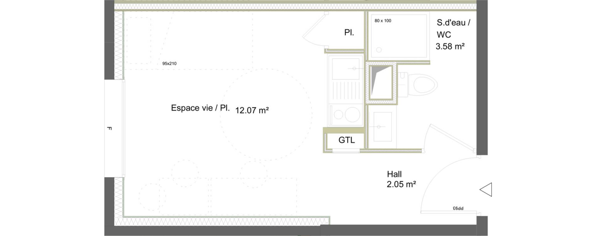 Appartement T1 meubl&eacute; de 18,25 m2 &agrave; Saint-&Eacute;tienne La marandini&egrave;re