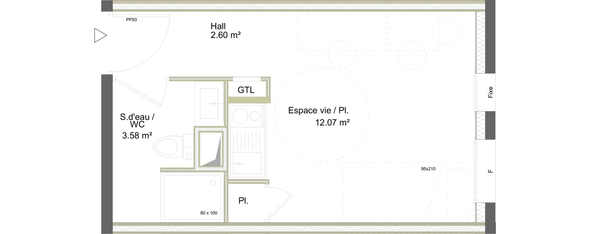 Appartement T1 meubl&eacute; de 18,25 m2 &agrave; Saint-&Eacute;tienne La marandini&egrave;re