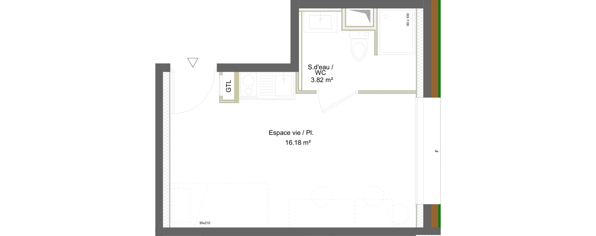 Appartement T1 meubl&eacute; de 20,00 m2 &agrave; Saint-&Eacute;tienne La marandini&egrave;re