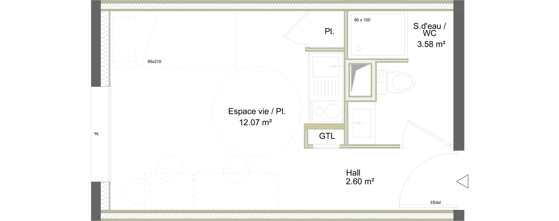 Appartement T1 meubl&eacute; de 18,25 m2 &agrave; Saint-&Eacute;tienne La marandini&egrave;re