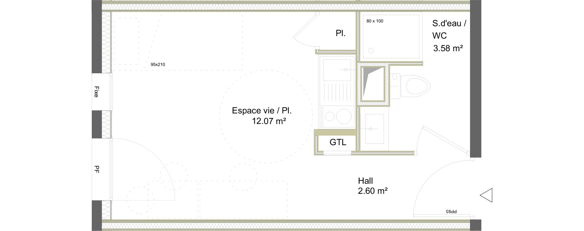 Appartement T1 meubl&eacute; de 18,25 m2 &agrave; Saint-&Eacute;tienne La marandini&egrave;re