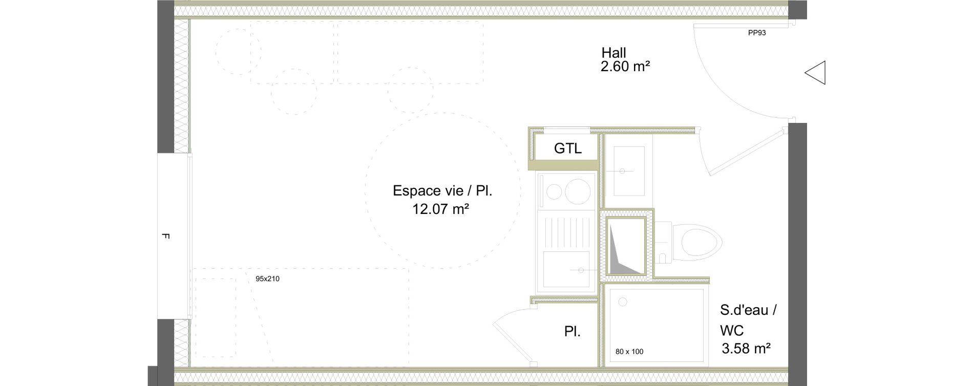 Appartement T1 meubl&eacute; de 18,25 m2 &agrave; Saint-&Eacute;tienne La marandini&egrave;re