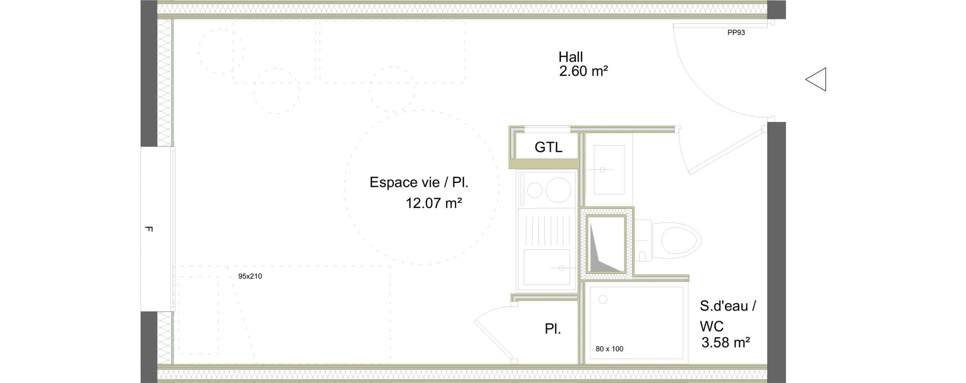 Appartement T1 meubl&eacute; de 18,25 m2 &agrave; Saint-&Eacute;tienne La marandini&egrave;re