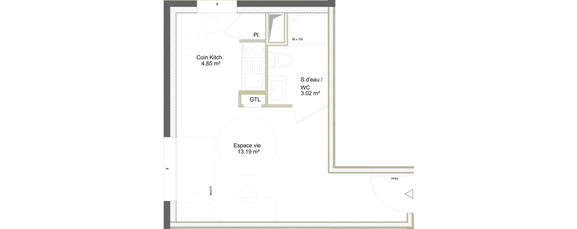 Appartement T1 meubl&eacute; de 21,06 m2 &agrave; Saint-&Eacute;tienne La marandini&egrave;re