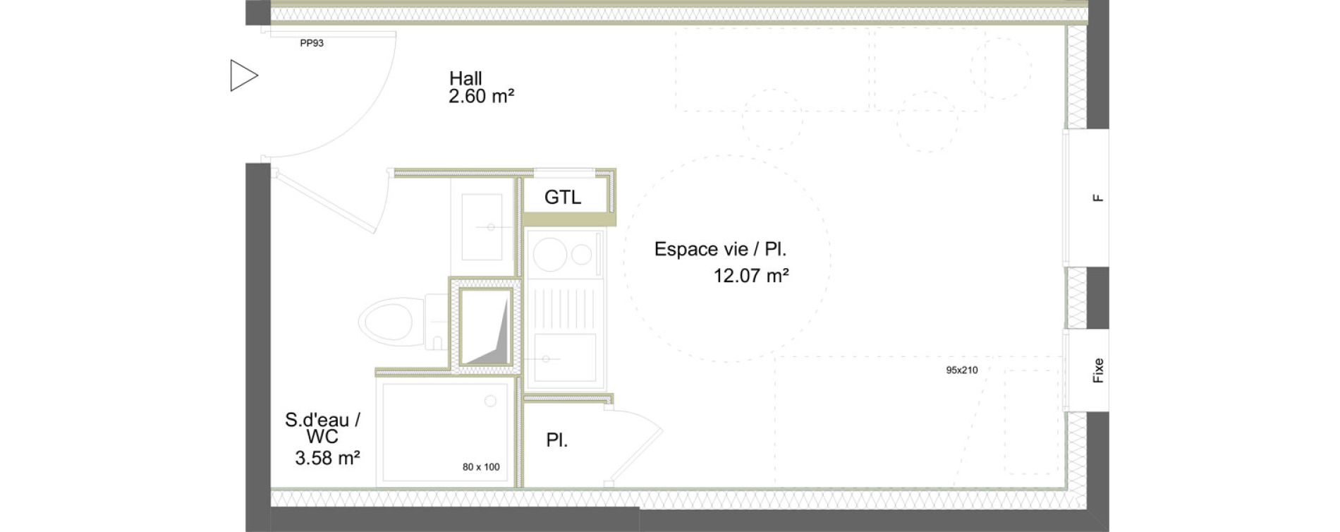 Appartement T1 meubl&eacute; de 18,25 m2 &agrave; Saint-&Eacute;tienne La marandini&egrave;re