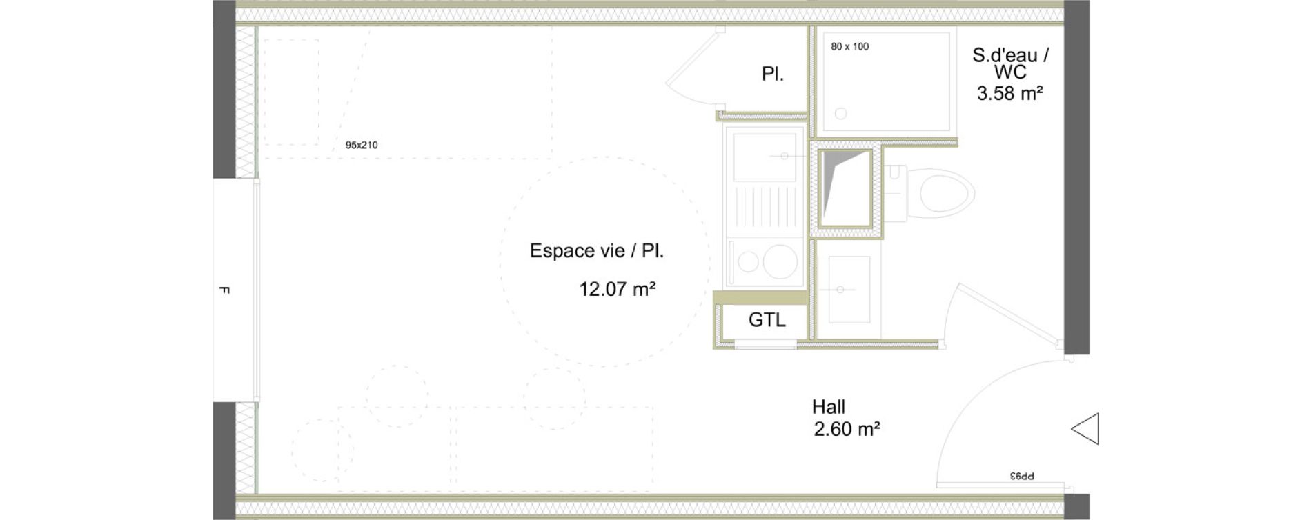 Appartement T1 meubl&eacute; de 18,25 m2 &agrave; Saint-&Eacute;tienne La marandini&egrave;re