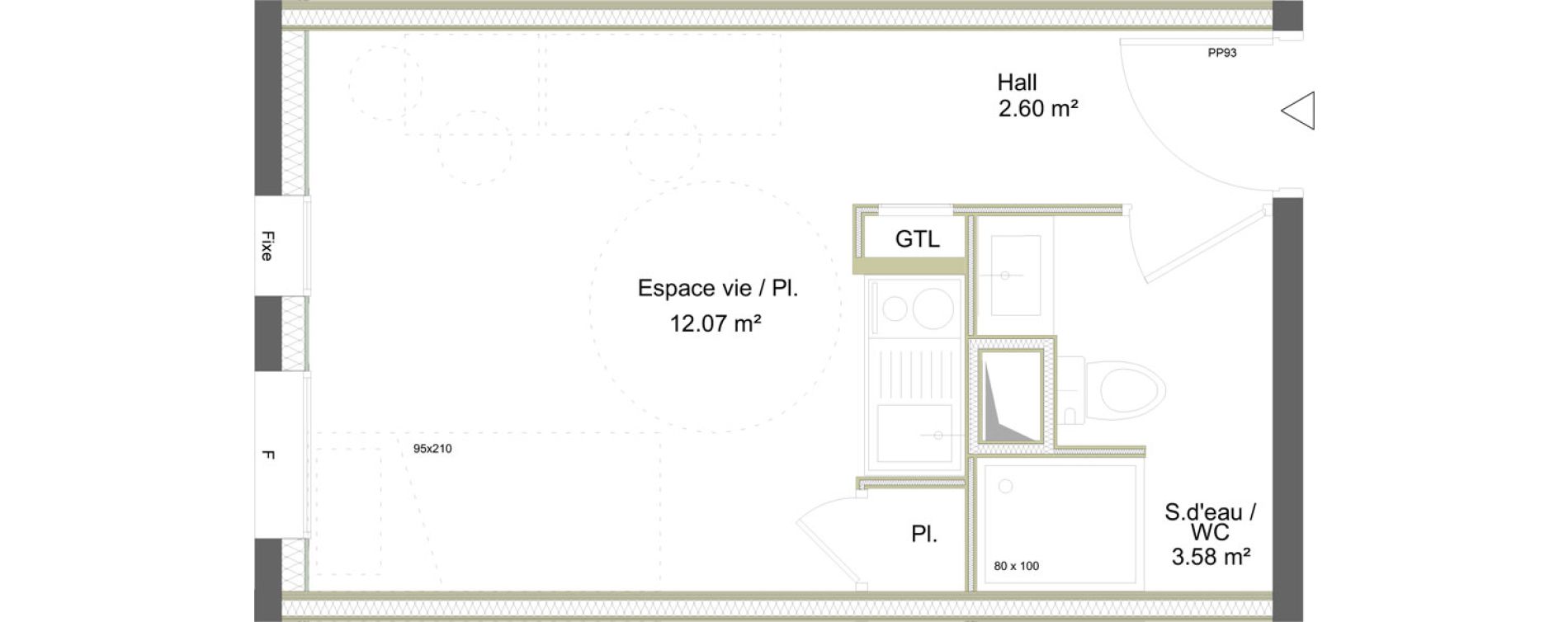 Appartement T1 meubl&eacute; de 18,25 m2 &agrave; Saint-&Eacute;tienne La marandini&egrave;re