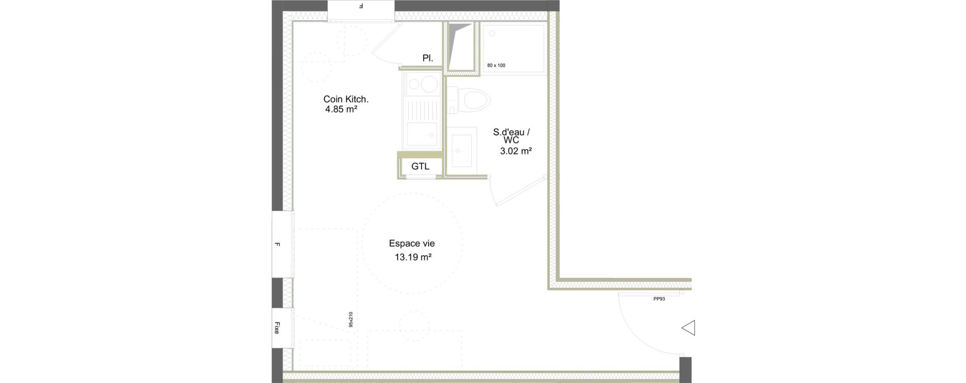 Appartement T1 meubl&eacute; de 21,06 m2 &agrave; Saint-&Eacute;tienne La marandini&egrave;re