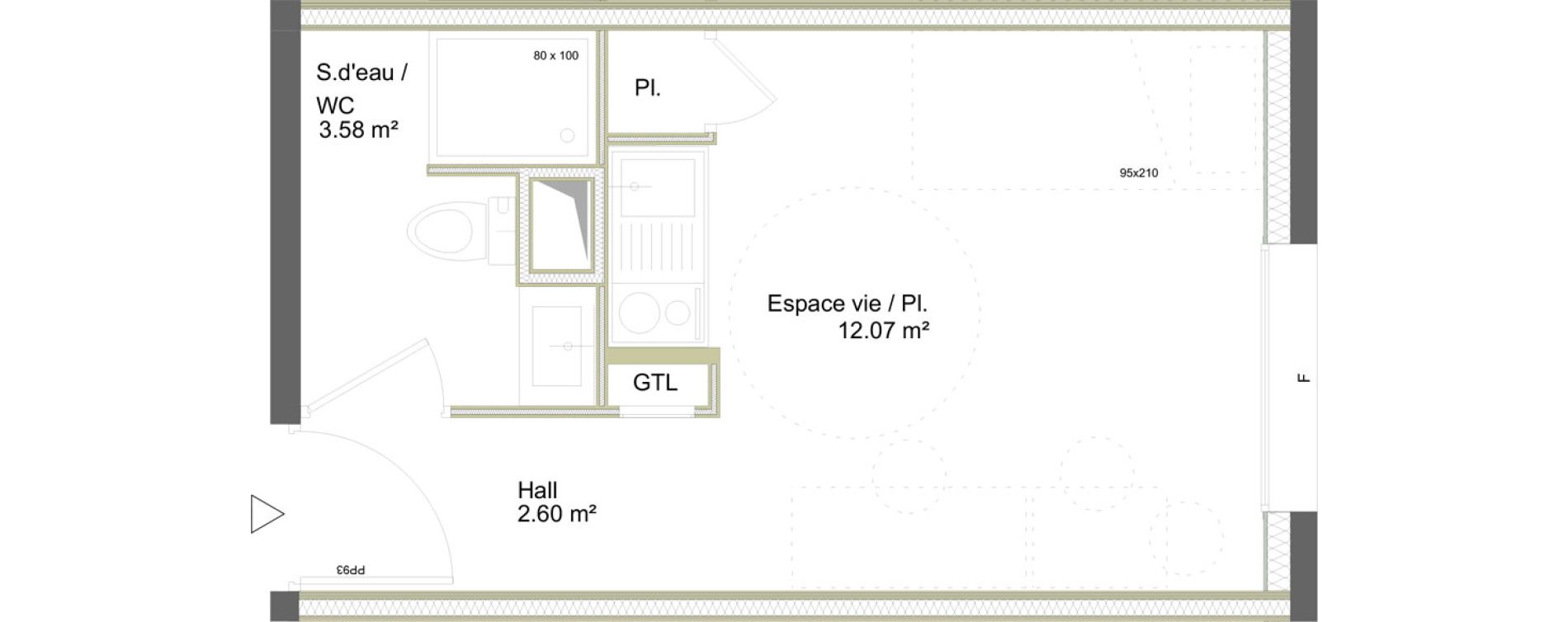 Appartement T1 meubl&eacute; de 18,25 m2 &agrave; Saint-&Eacute;tienne La marandini&egrave;re