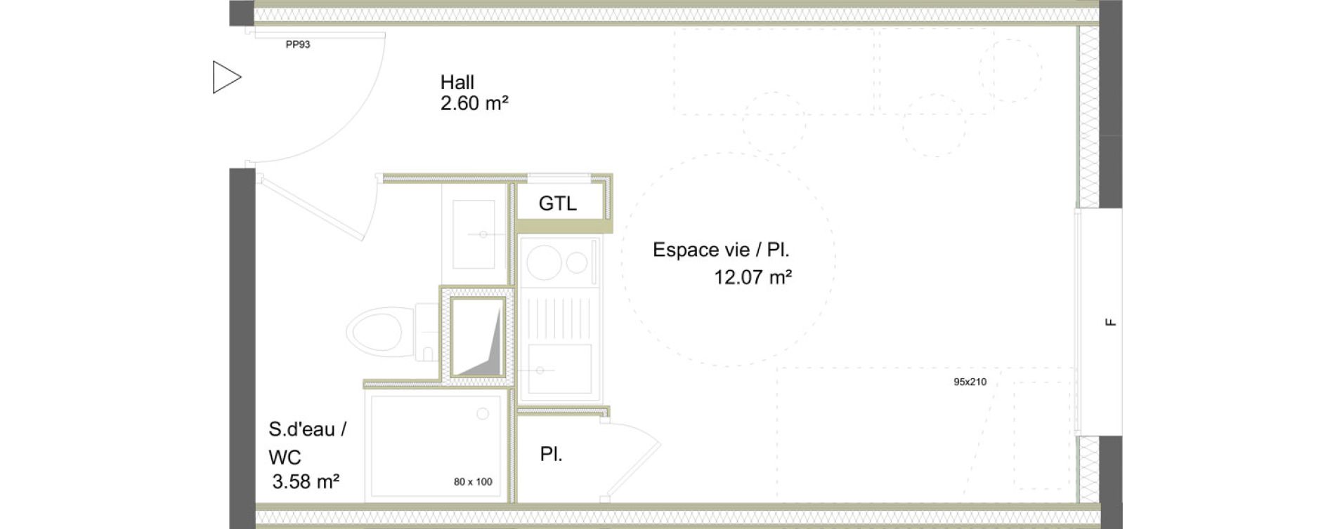 Appartement T1 meubl&eacute; de 18,25 m2 &agrave; Saint-&Eacute;tienne La marandini&egrave;re