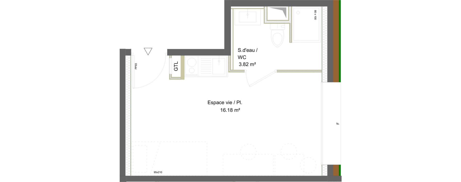 Appartement T1 meubl&eacute; de 20,00 m2 &agrave; Saint-&Eacute;tienne La marandini&egrave;re