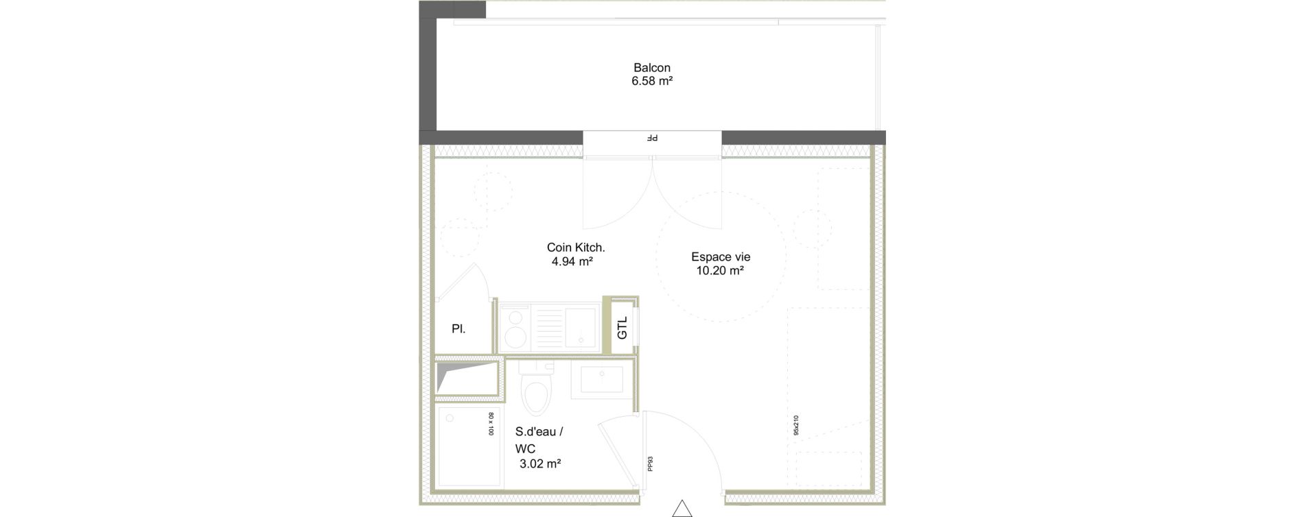 Appartement T1 meubl&eacute; de 18,16 m2 &agrave; Saint-&Eacute;tienne La marandini&egrave;re