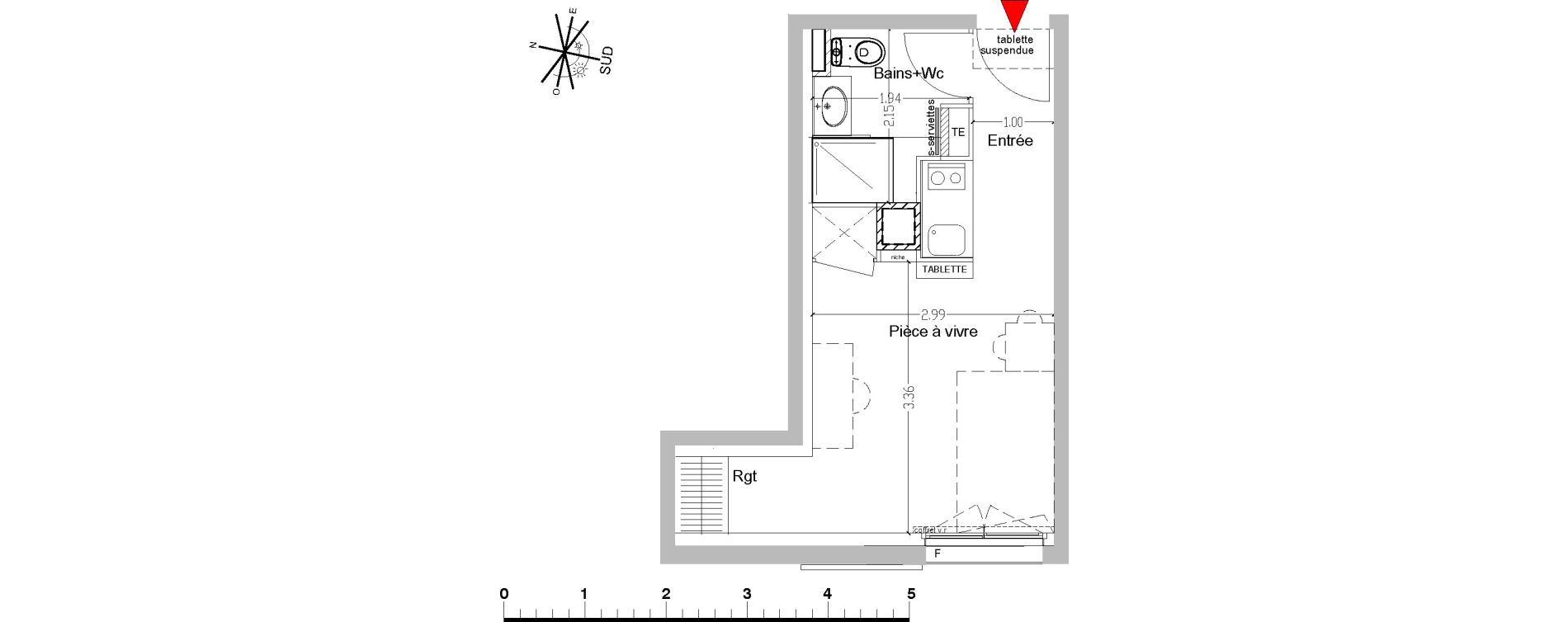 Appartement T1 de 19,26 m2 &agrave; Saint-&Eacute;tienne Centre