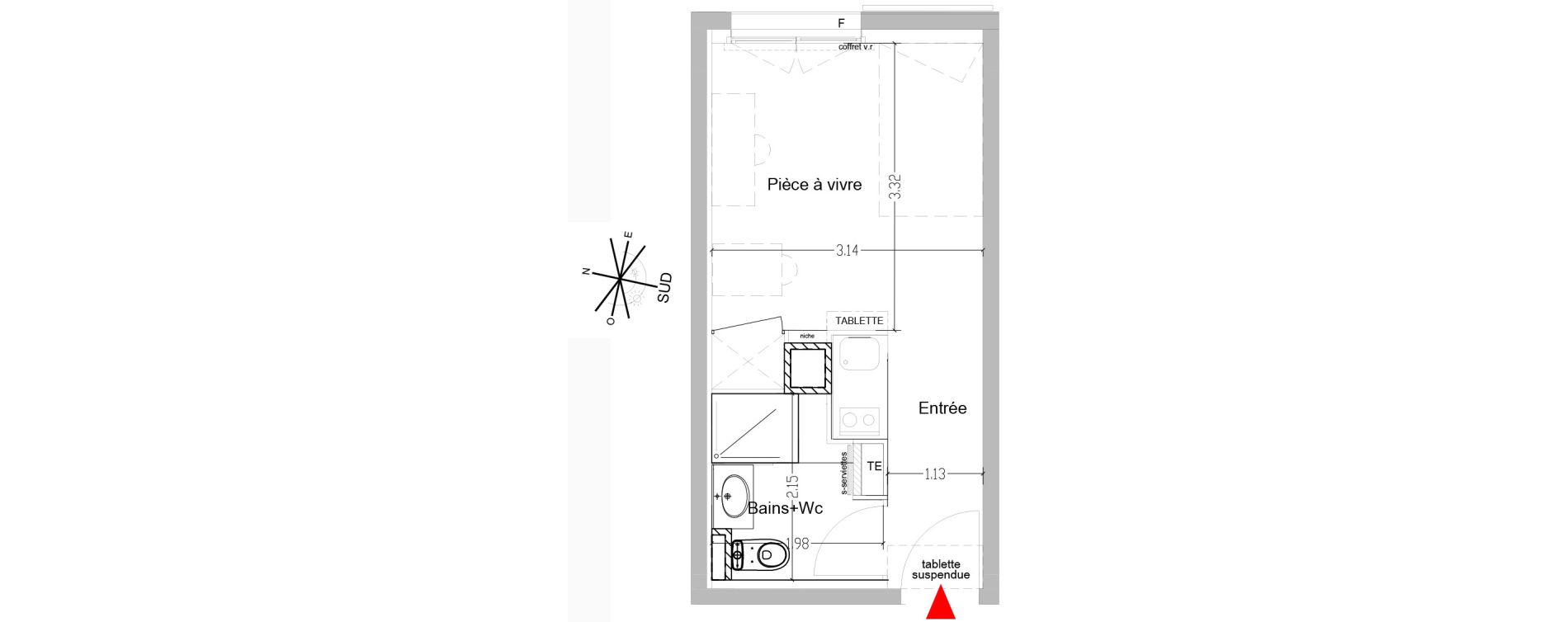 Appartement T1 de 18,74 m2 &agrave; Saint-&Eacute;tienne Centre