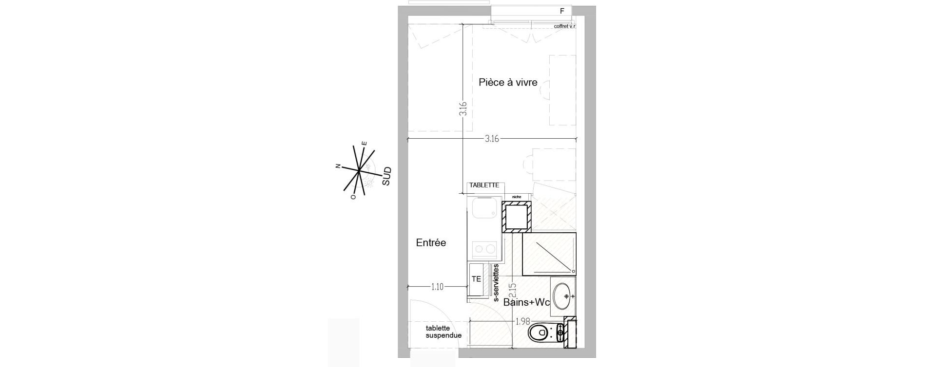 Appartement T1 de 18,10 m2 &agrave; Saint-&Eacute;tienne Centre