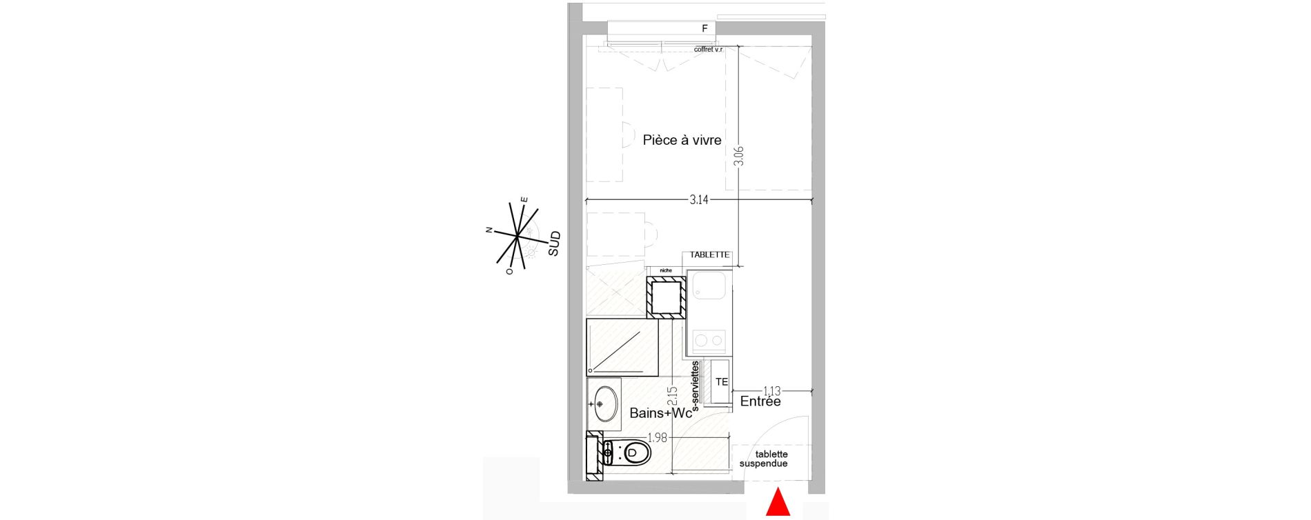 Appartement T1 de 17,93 m2 &agrave; Saint-&Eacute;tienne Centre