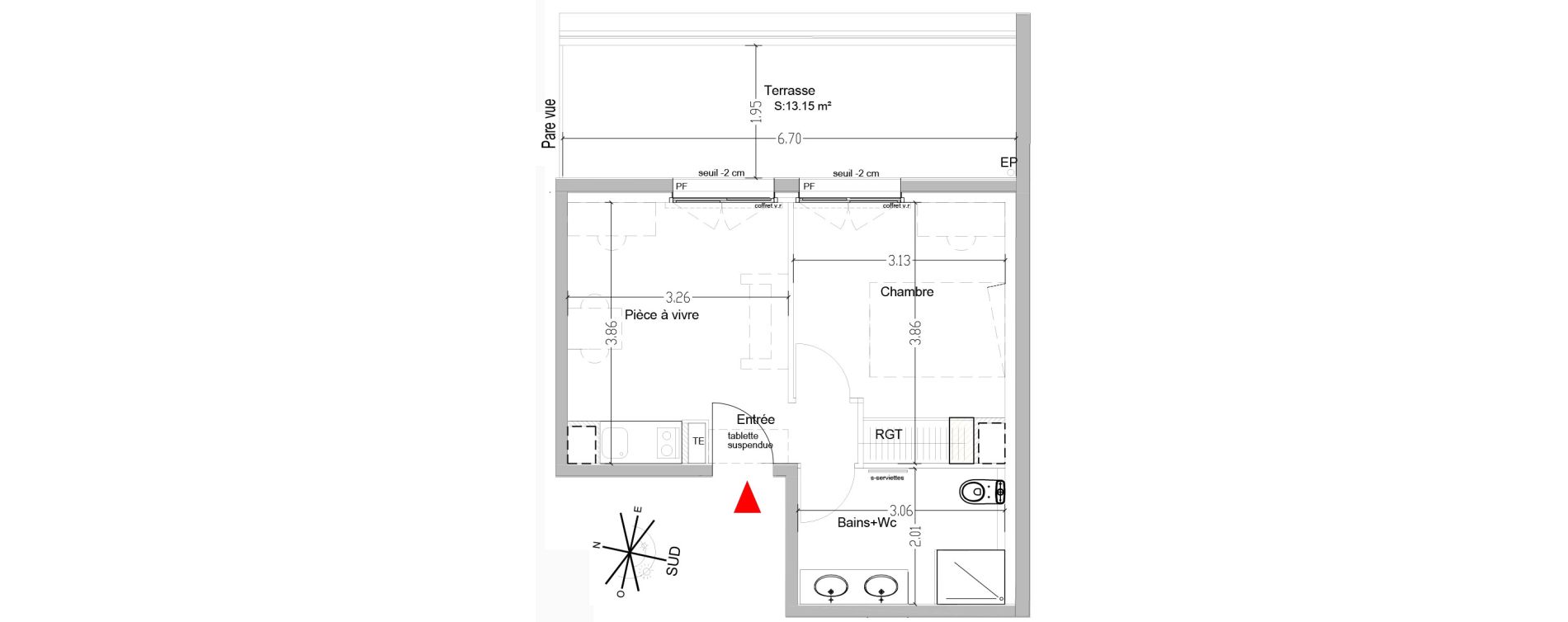 Appartement T2 de 29,90 m2 &agrave; Saint-&Eacute;tienne Centre