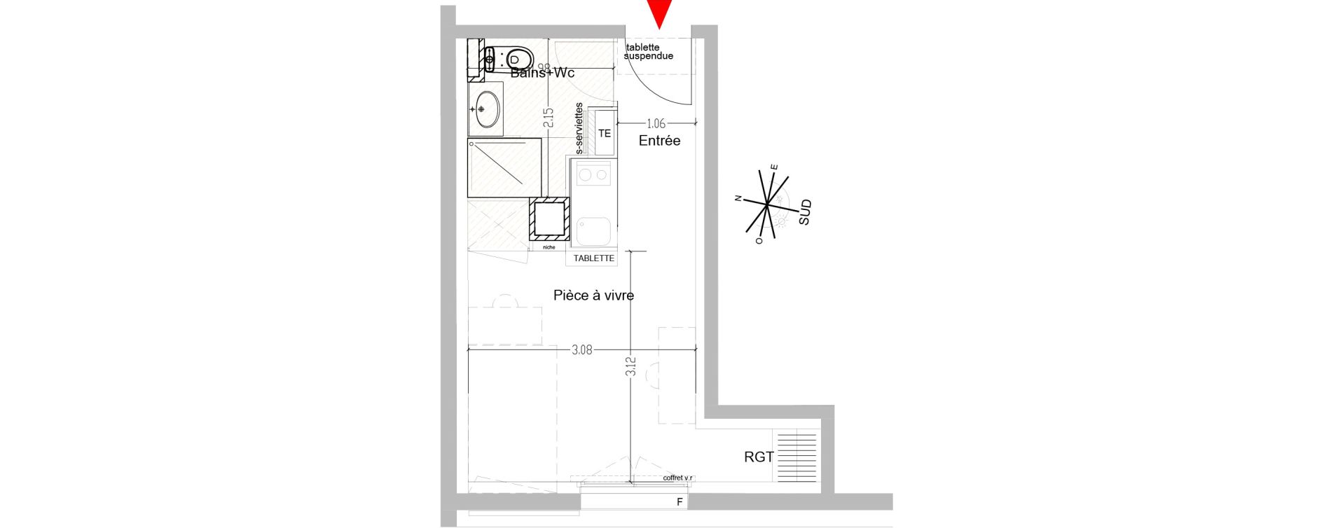 Appartement T1 de 18,79 m2 &agrave; Saint-&Eacute;tienne Centre