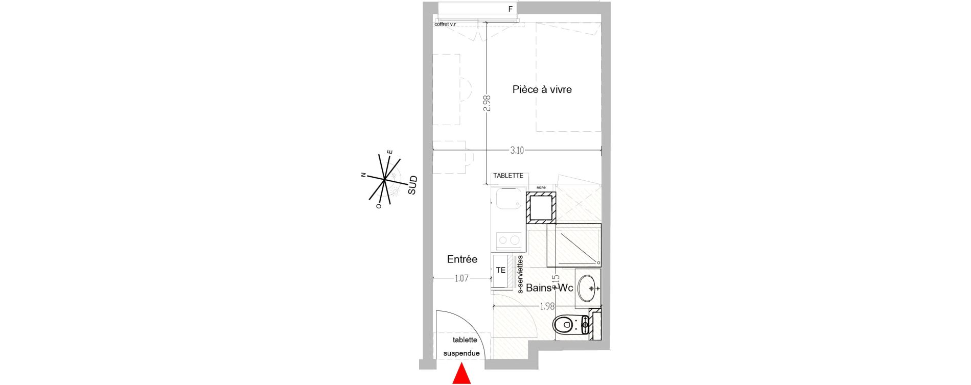 Appartement T1 de 17,89 m2 &agrave; Saint-&Eacute;tienne Centre