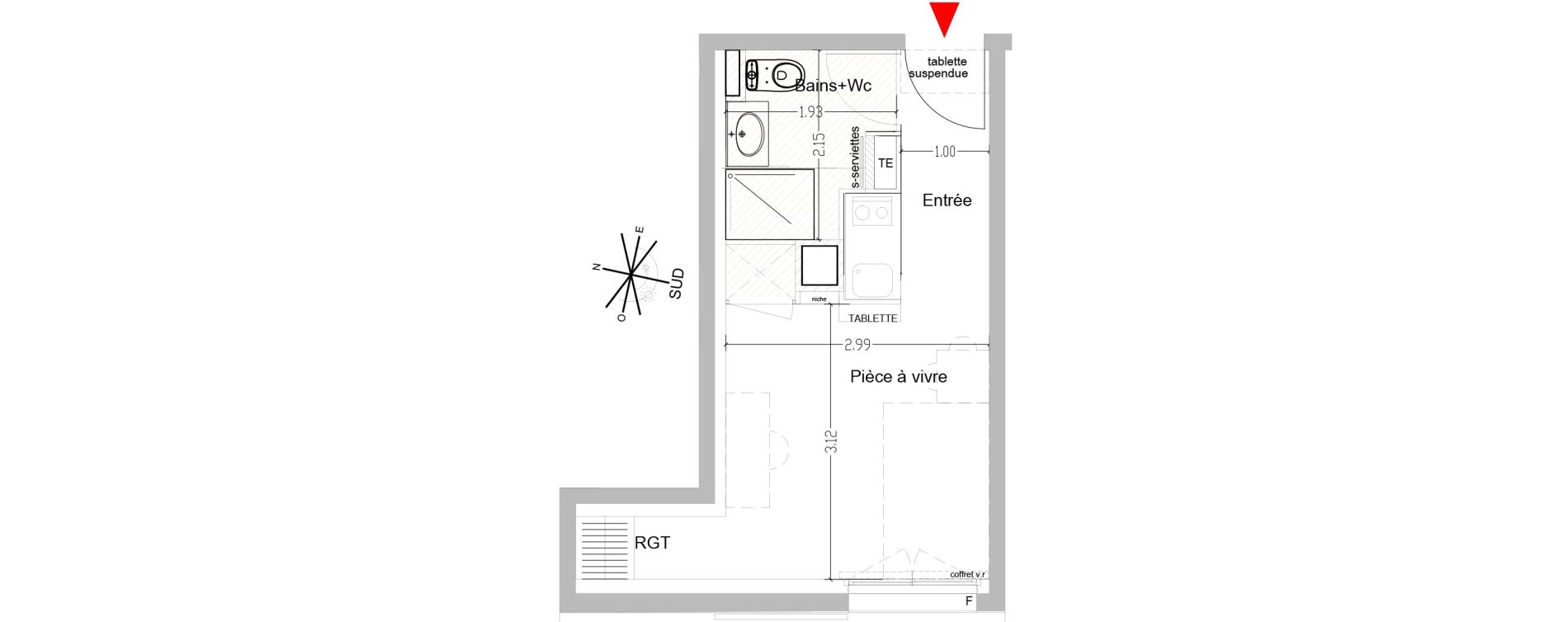 Appartement T1 de 18,20 m2 &agrave; Saint-&Eacute;tienne Centre