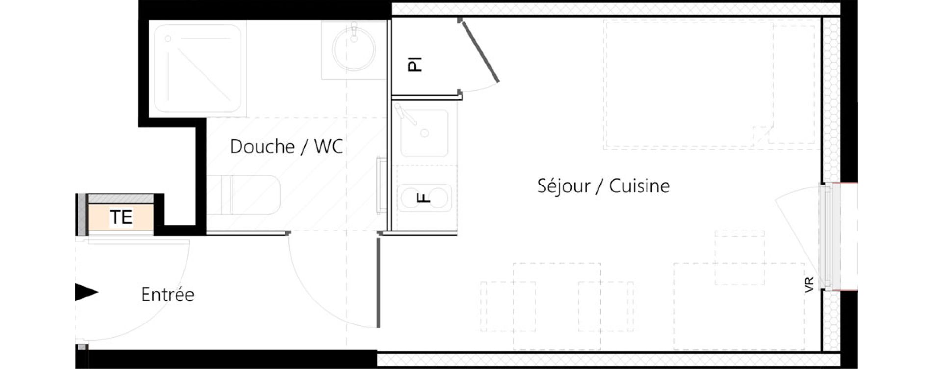 Appartement T1 meubl&eacute; de 18,76 m2 &agrave; Saint-&Eacute;tienne La palle