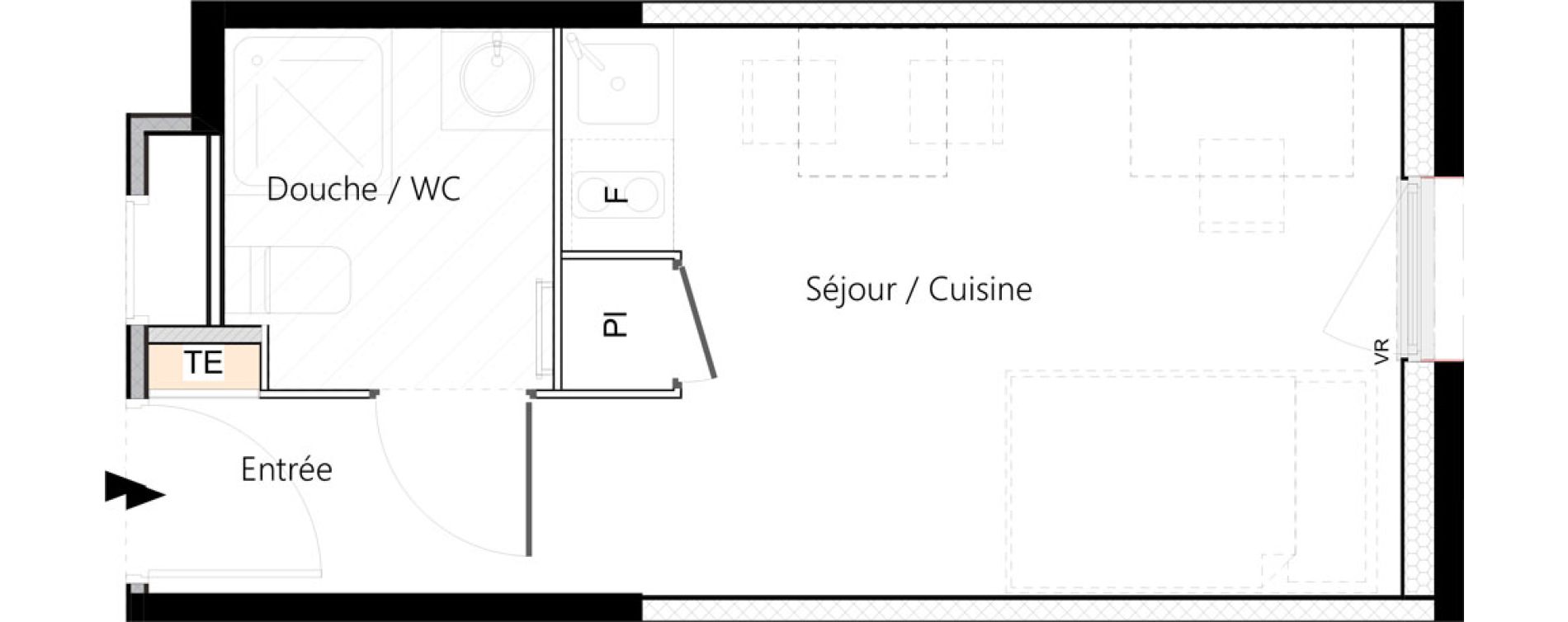 Appartement T1 meubl&eacute; de 19,53 m2 &agrave; Saint-&Eacute;tienne La palle