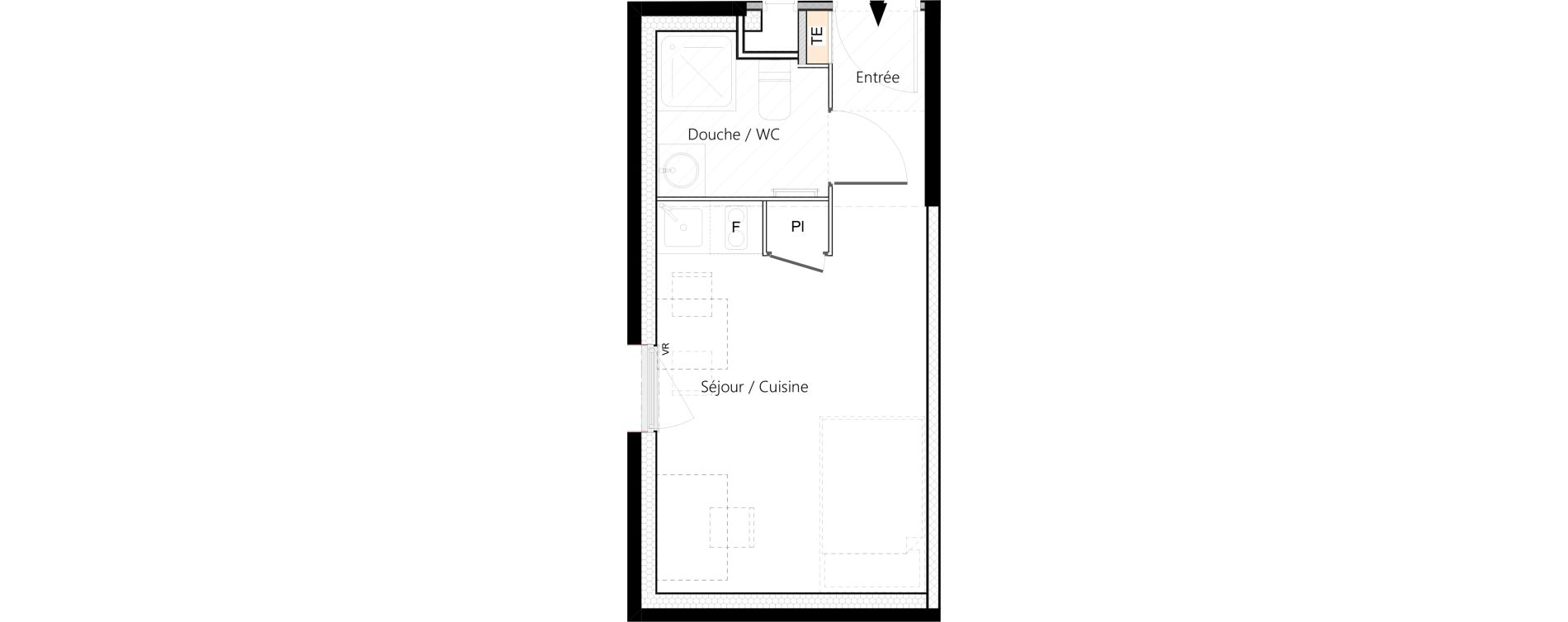 Appartement T1 meubl&eacute; de 19,36 m2 &agrave; Saint-&Eacute;tienne La palle