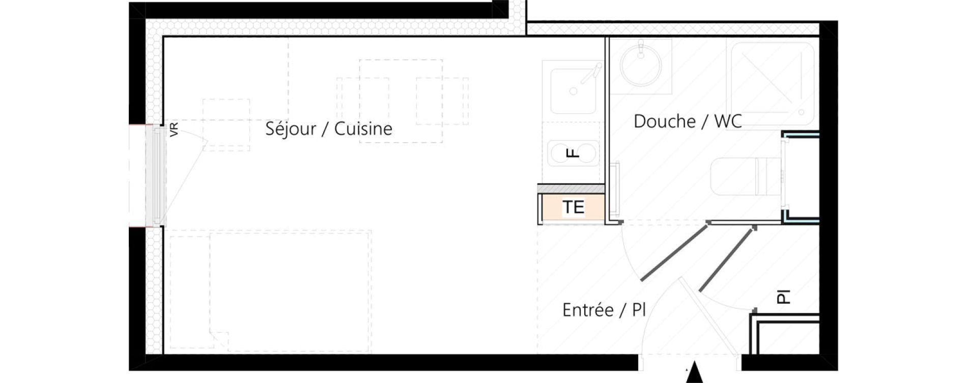 Appartement T1 meubl&eacute; de 18,35 m2 &agrave; Saint-&Eacute;tienne La palle