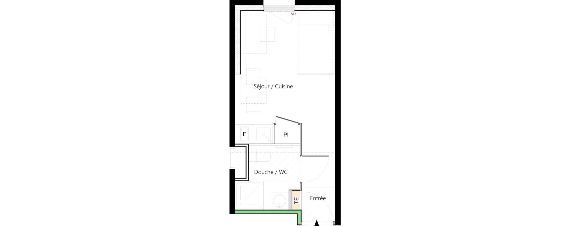 Appartement T1 meubl&eacute; de 18,79 m2 &agrave; Saint-&Eacute;tienne La palle