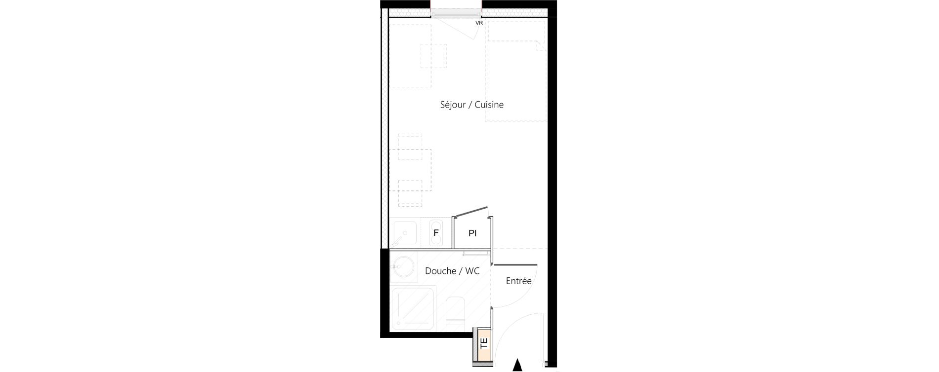 Appartement T1 meubl&eacute; de 18,85 m2 &agrave; Saint-&Eacute;tienne La palle