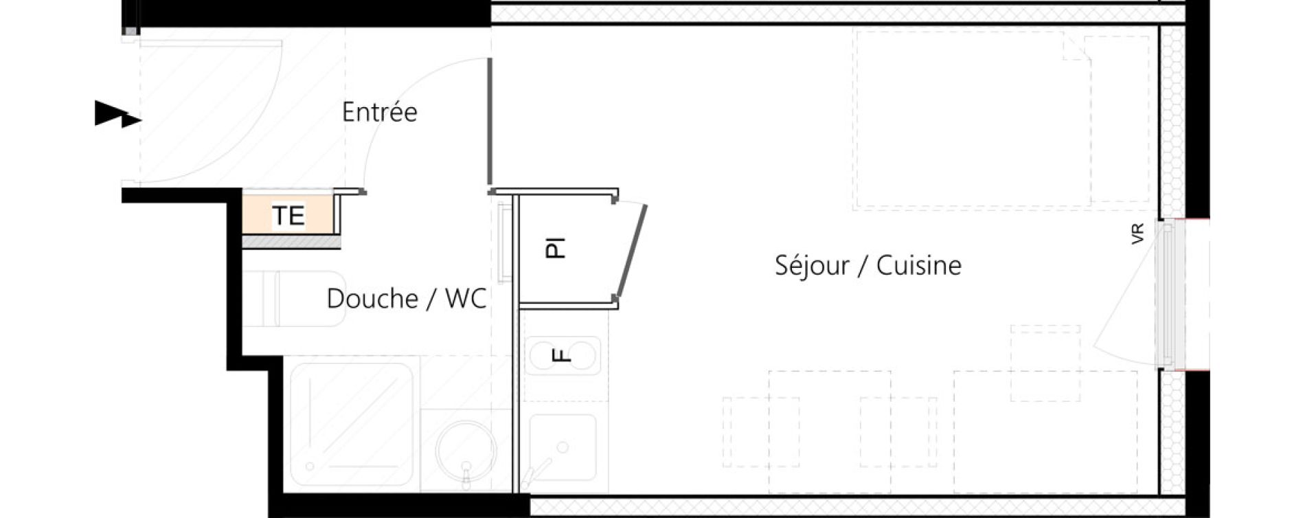 Appartement T1 meubl&eacute; de 18,33 m2 &agrave; Saint-&Eacute;tienne La palle