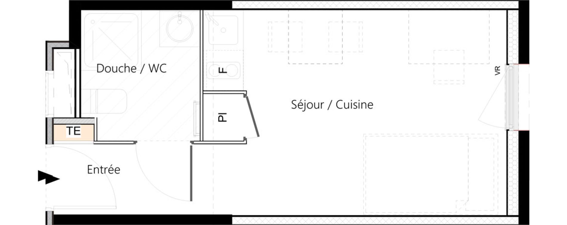 Appartement T1 meubl&eacute; de 19,47 m2 &agrave; Saint-&Eacute;tienne La palle