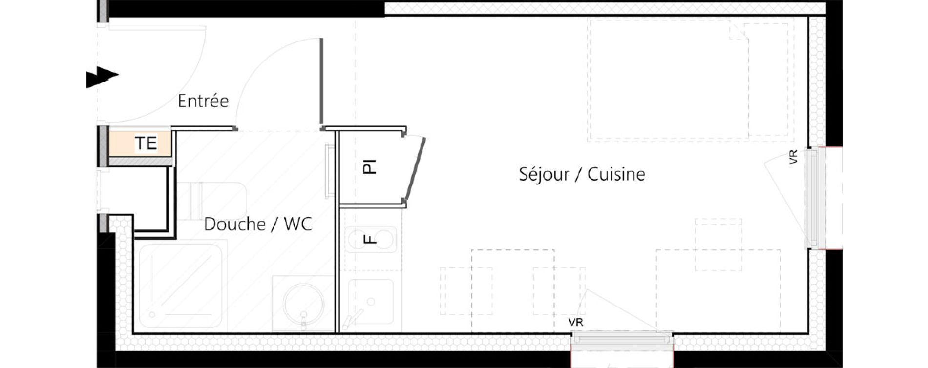 Appartement T1 meubl&eacute; de 19,41 m2 &agrave; Saint-&Eacute;tienne La palle