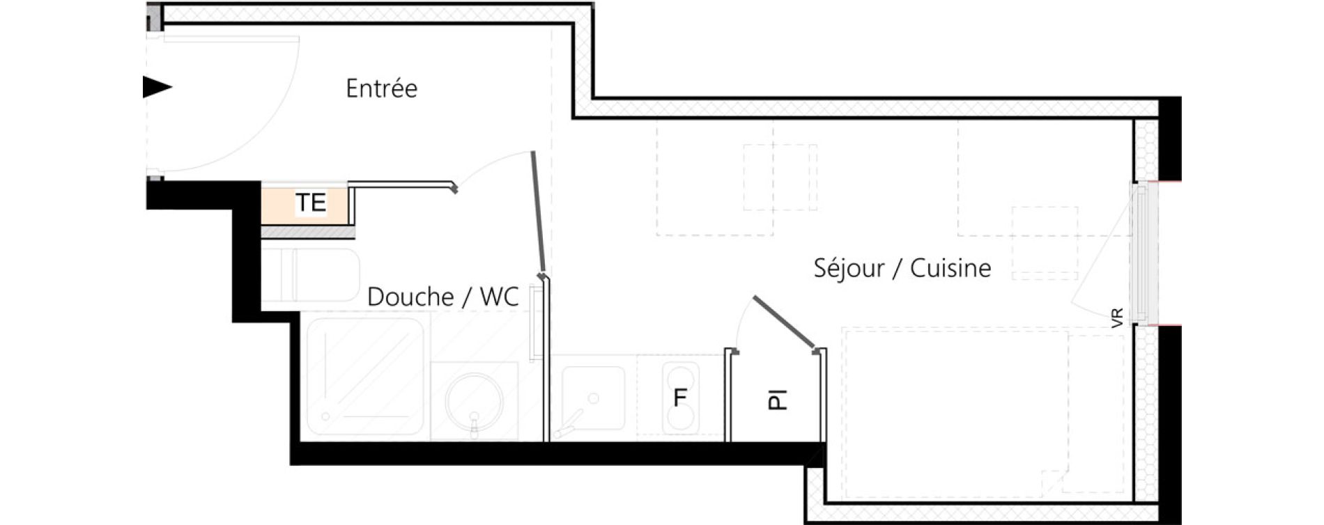 Appartement T1 meubl&eacute; de 15,65 m2 &agrave; Saint-&Eacute;tienne La palle